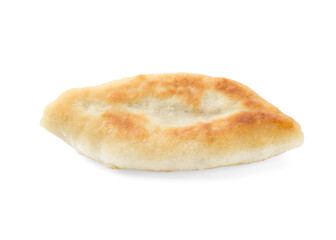 Delicious fried pyrizhok (stuffed pie) isolated on white