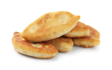 Delicious fried pyrizhky (stuffed pies) isolated on white