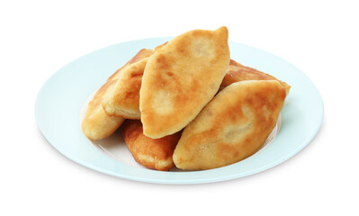 Delicious fried pyrizhky (stuffed pies) isolated on white