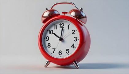 Red Alarm Clock: An iconic red alarm clock with gleaming metal accents stands ready, its hands poised at 7:00.