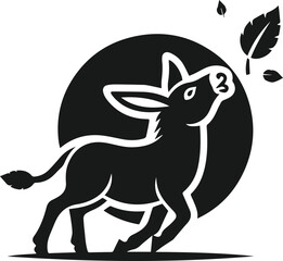 Vector silhouette of a donkey with forest tree