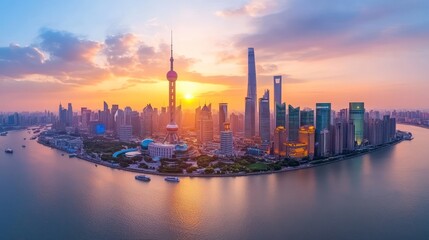 Obraz premium Shanghai sunrise skyline aerial view