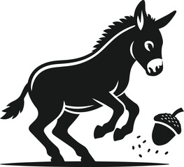 Vector silhouette of a donkey with forest tree