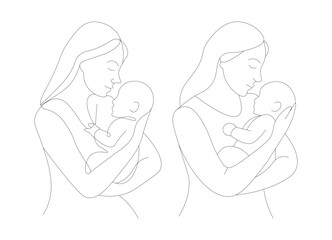 mother and daughter. Mother Holding Baby Line Art Illustration. Minimalist Line Drawing of Mom and Infant. Loving Mother and Newborn Vector Outline.