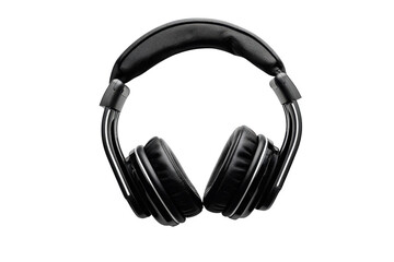 Classic black headphones resting on a smooth white surface ready for an immersive music experience isolated on transparent background