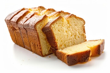 Golden loaf of freshly baked cake bread sliced and ready to enjoy in cozy kitchen setting isolated on transparent background