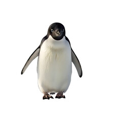 Penguin walking with flippers slightly out, isolated on white