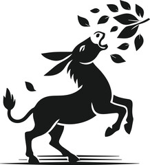 Vector silhouette of a donkey with forest tree