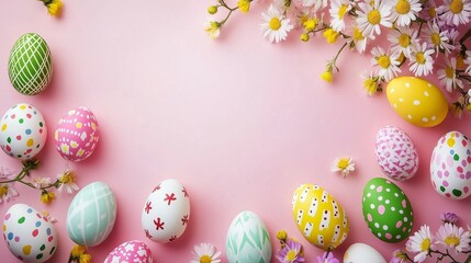 Fototapeta premium イースターのイメージ、春の花、ピンク背景