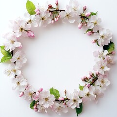 Obraz premium A circle of fresh cherry blossoms with space for writing in the middle