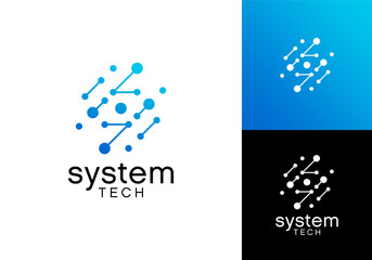 abstract neuron digital tech logo. letter S with system technology connection vector graphic design	