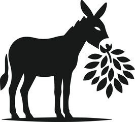 Vector silhouette of a donkey with forest tree