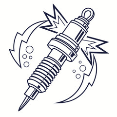 Spark Plug Ignition With Energy Sparks And Electric Power Outline Symbol
