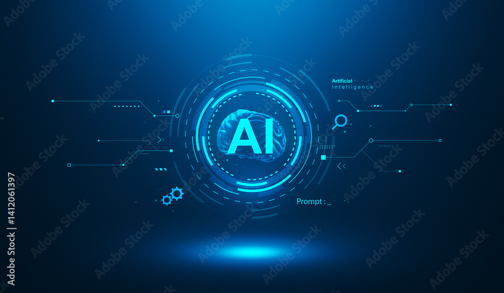 Poster 3d ai brain with artificial intelligence neural network and digital data technology.