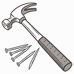 Illustration Of Hammer And Nails Depicts Construction Equipment And Home Improvement Tools