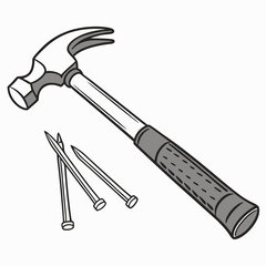 Hammer And Nails Cartoon Illustration Construction Tool And Fasteners