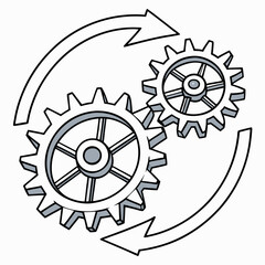 Gears Rotating With Arrows Symbolizing Process,Mechanism,Teamwork,And Continuous Improvement