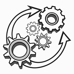 Gears And Arrows Illustrating Process Cycle Or Workflow System Illustration