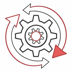 Gear With Circular Arrows Illustration Represents Processing And Continuous Improvement
