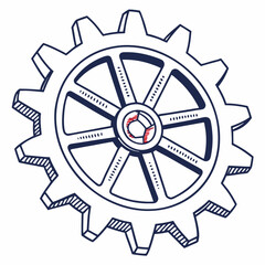 Obraz premium Hand Drawn Gear Illustration With Technical Mechanical Style For Industrial Designs