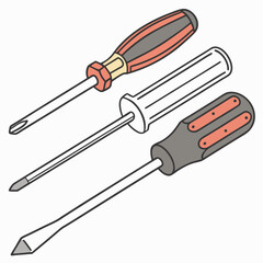 Three Cartoon Screwdrivers Isolated On White Background Hand Tools Illustration