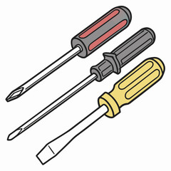 Screwdrivers Vector Illustration Assortment Of Hand Tools For Construction And Home Improvement