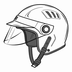 Motorcycle Helmet Vector Illustration With Visor And Strap In Black And White