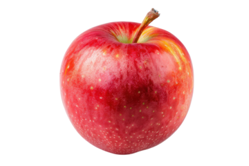 A vibrant red apple glistening with freshness against a white backdrop on a sunny day isolated on transparent background