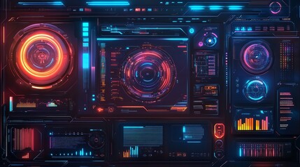 Fototapeta premium Futuristic interface hud dashboard neon ui ux design sci fi technology control panel vector illustration