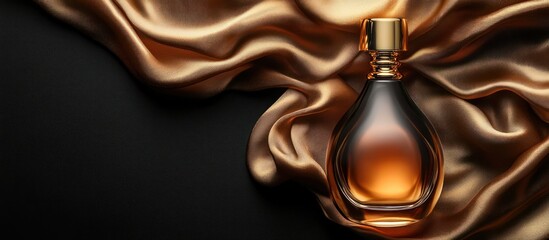 Gold perfume on silk, dark background