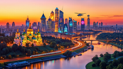 Obraz premium sunset over the future city