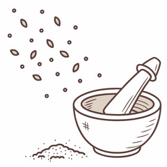 Mortar And Pestle Grinding Seeds Illustration For Herbs Spices And Medicine