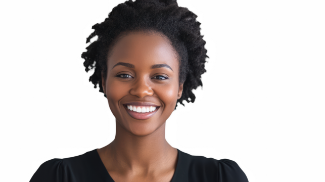 a portrait of a young woman with black hair smiling photo on a transparent background, PNG image, PNG file, Generative art.