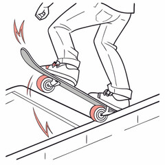 Skateboarder Grinding On Rail Vector Illustration Minimalist Line Art Style
