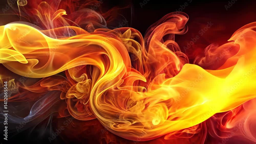 Poster abstract swirls of orange, yellow, and red blend seamlessly in a dark abyss