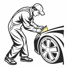 Car Detailing Service Vector Illustration With Mechanic In Uniform Cleaning Vehicle