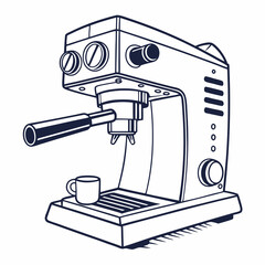 Espresso Machine Illustration For Cafe Menu Or Coffee Shop Promotion