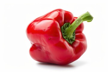 Vibrant red bell pepper resting on a clean white surface showcasing its glossy texture and form isolated on transparent background