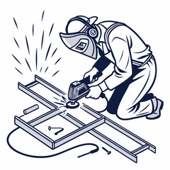 Welder Grinding Metal Frame Illustration Industrial Craftsman Worker Fabrication Process