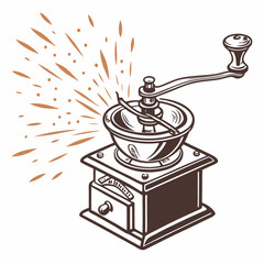 Detailed Illustration Of A Vintage Hand Cranked Coffee Grinder With Aroma