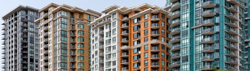 Cluster of stylish contemporary apartment buildings in a vibrant city center - trendy exterior growth contemporary