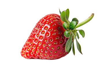 A juicy red strawberry sits elegantly on a clean white surface, highlighting its vibrant color isolated on transparent background