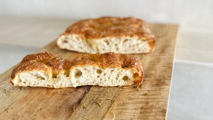 Freshly Baked Rosemary Focaccia on the Table.