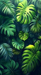 Tropical Green Leaves Mobile Wallpaper Lush Foliage with Varied Shapes & Sizes | Vertical HD Background