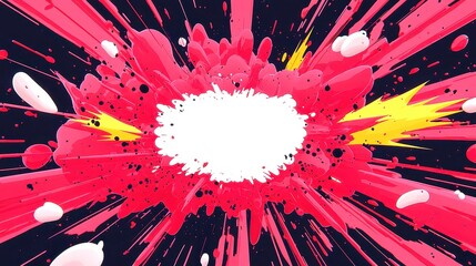 Comic explosion graphic, vibrant red and yellow with bold halftone stars, lightning bolts, and radial lines, featuring a blank central bubble for customizable text.
