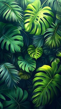 Tropical Green Leaves Mobile Wallpaper Lush Foliage with Varied Shapes & Sizes | Vertical HD Background