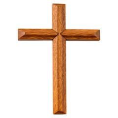 Wooden Cross on White Background for Religious Themes, isolated on transparent background.