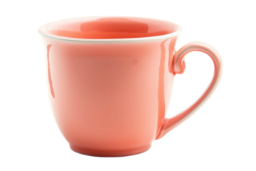 A charming coral cup resting on a soft white surface, inviting warmth and comfort for tea lovers isolated on transparent background