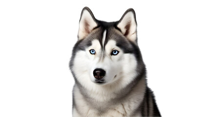Fototapeta premium Siberian husky with blue eyes sitting calmly, isolated on white background