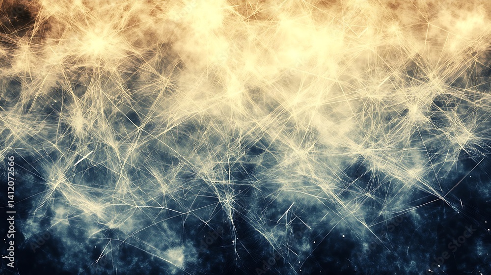 Poster abstract interweaving network of lines, creating a celestial or cosmic visual dynamic